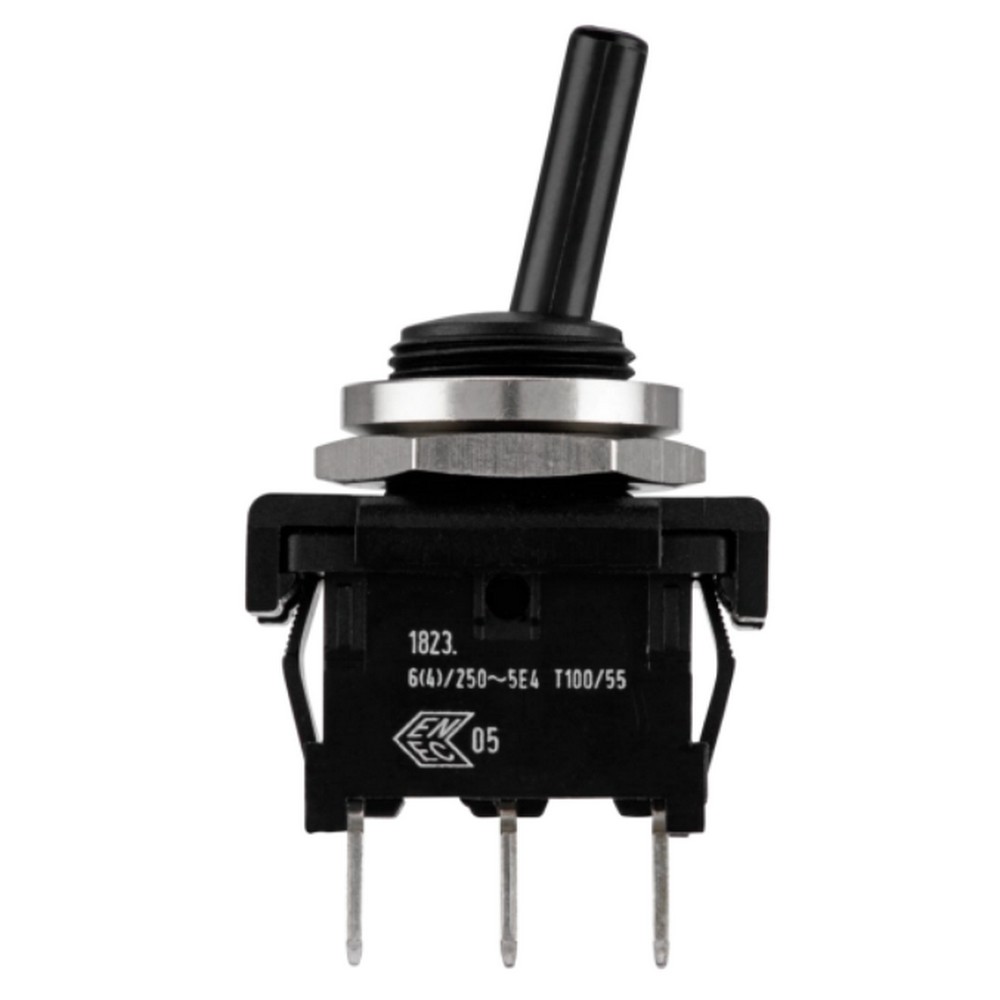 Beépíthető billenőkapcsoló  250V/6A 41x26x18mm 12mm-es furatba csúszósarus fekete