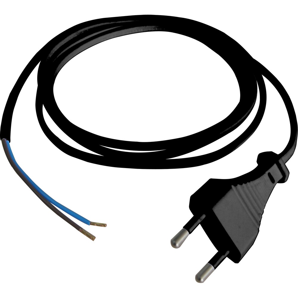 Csatlakozóvezeték euró dugóval, 1.5m fekete,250V, 6A, H03VVH2-F 2x0.75mm˛, IP20