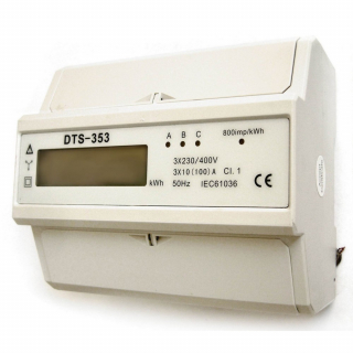 LCD kijelzésű fogyasztásmérő, közvetlen, 3 fázisú, 7 modul